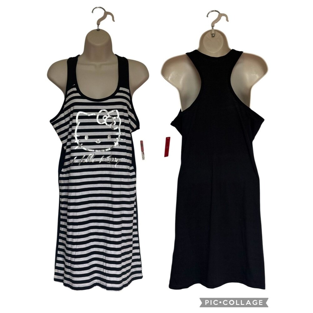 NWT Sanrio Hello Kitty Striped Racerback Day Dress Tank Sleep Lounge Graphic L